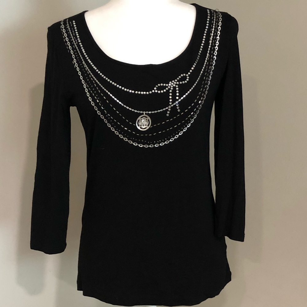 WHBM SIZE XS Faux necklace embellished black top